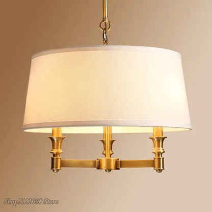 Art deco copper pendant light with fabric shade for dining room