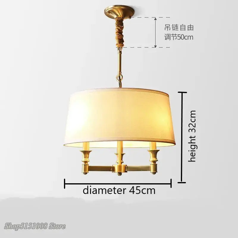 Art deco copper pendant light with fabric shade for dining room
