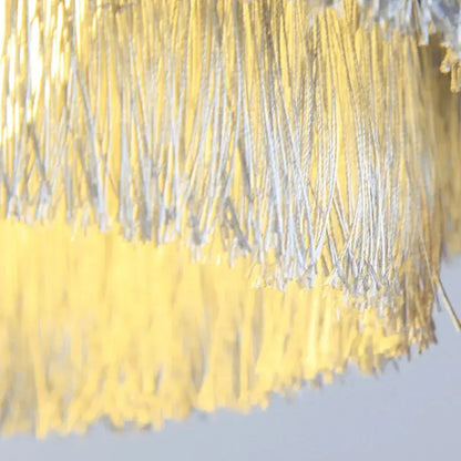 Art deco pink & gold tiered chandelier bedroom fringe light