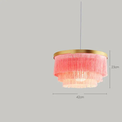Art deco pink & gold tiered chandelier bedroom fringe light