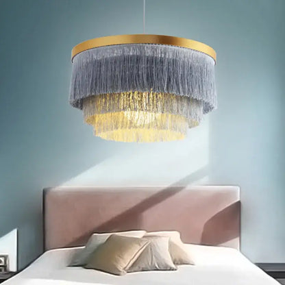 Art deco pink & gold tiered chandelier bedroom fringe light