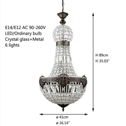 Art deco crystal led chandelier antique brass for bedroom