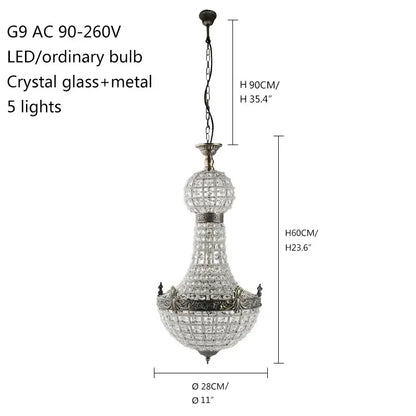 Art deco crystal led chandelier antique brass for bedroom