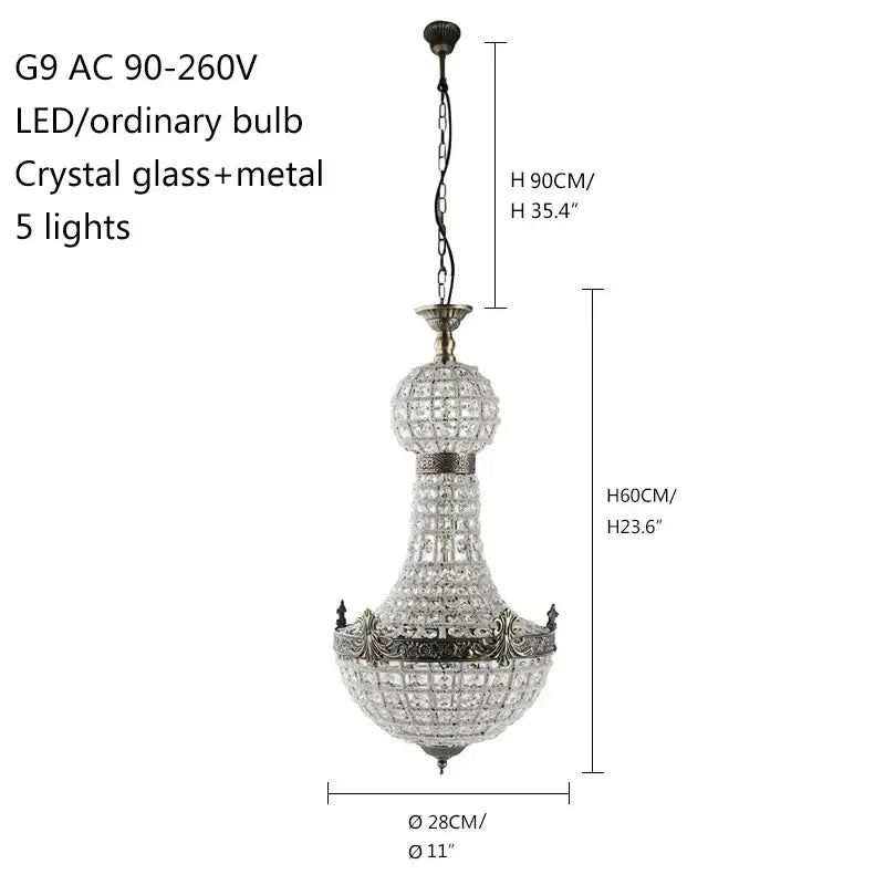 Art deco crystal led chandelier antique brass for bedroom