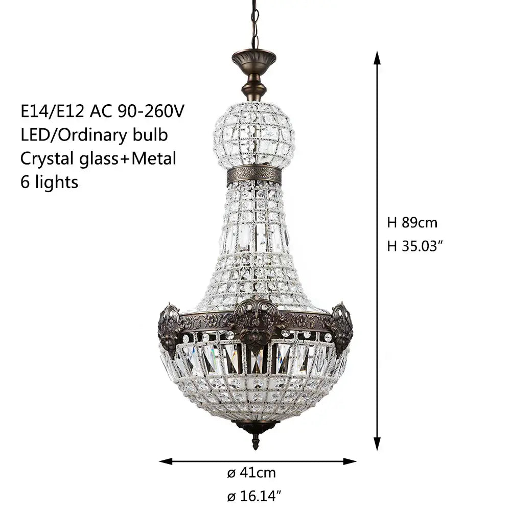 Art deco crystal led chandelier antique brass for bedroom