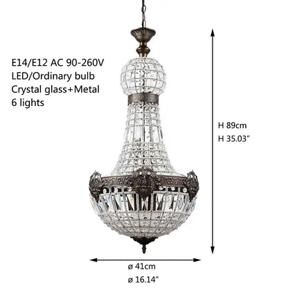 Art deco crystal led chandelier antique brass for bedroom