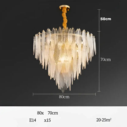Art deco glass leaf chandelier amber & gold dining room light