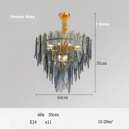Art deco glass leaf chandelier amber & gold dining room light