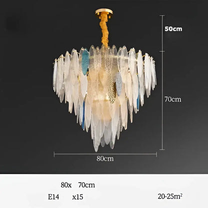 Art deco glass leaf chandelier amber & gold dining room light