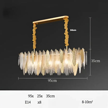Art deco glass leaf chandelier amber & gold dining room light