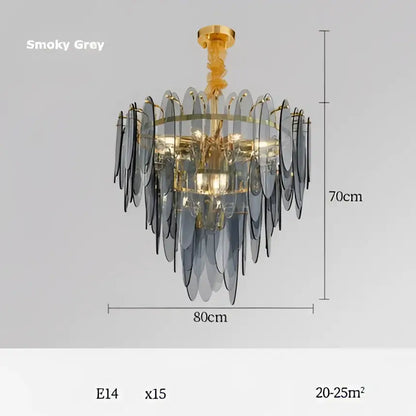 Art deco glass leaf chandelier amber & gold dining room light