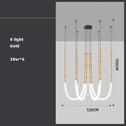 Modern art deco gold & black led pendant light dining room