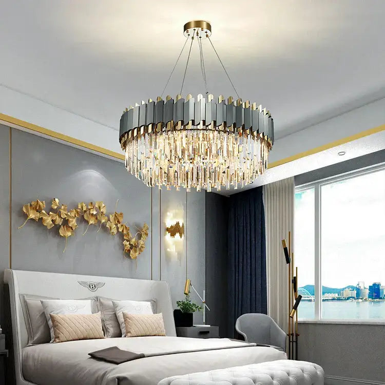 Art deco golden black crystal pendant lights for dining room