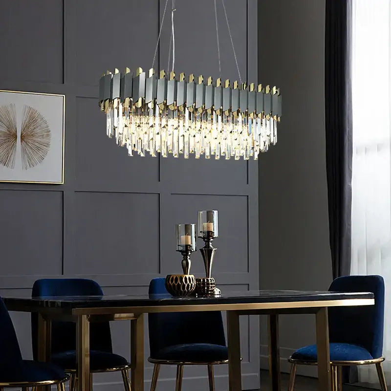 Art deco golden black crystal pendant lights for dining room