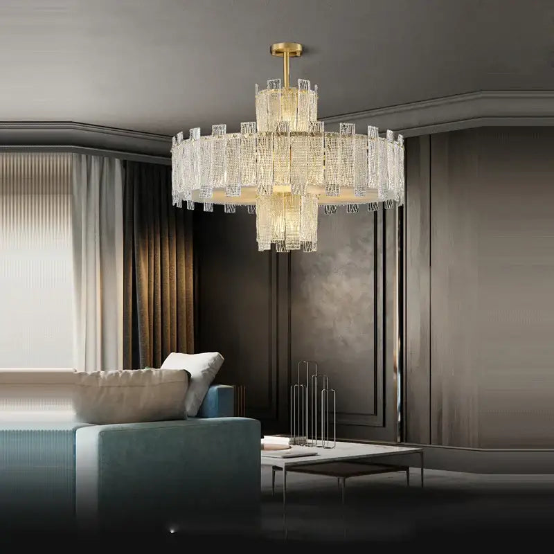 Art deco golden copper glass chandelier dining room led lighting