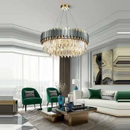 art deco gray & gold crystal chandelier foyer light