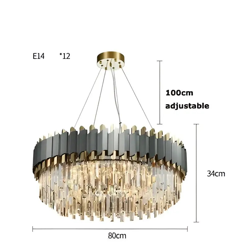 art deco gray & gold crystal chandelier foyer light