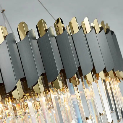 art deco gray & gold crystal chandelier foyer light