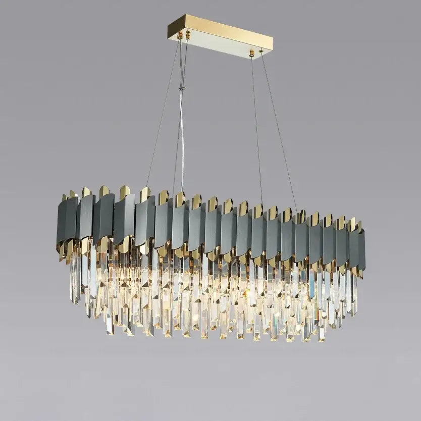 art deco gray & gold crystal chandelier foyer light