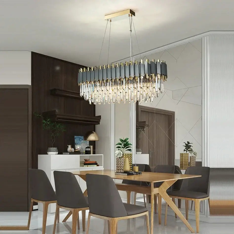 art deco gray & gold crystal chandelier foyer light