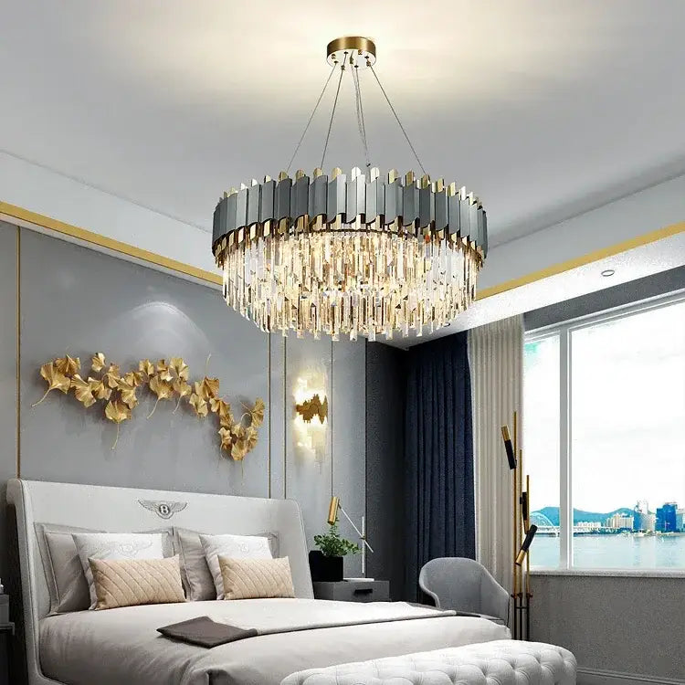 art deco gray & gold crystal chandelier foyer light