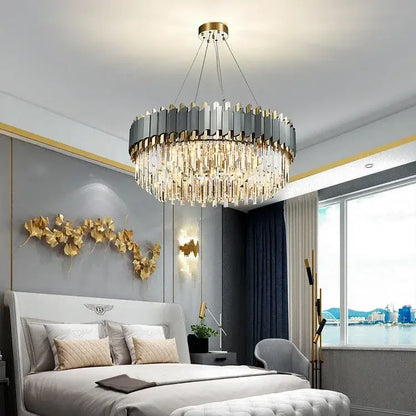 art deco gray & gold crystal chandelier foyer light