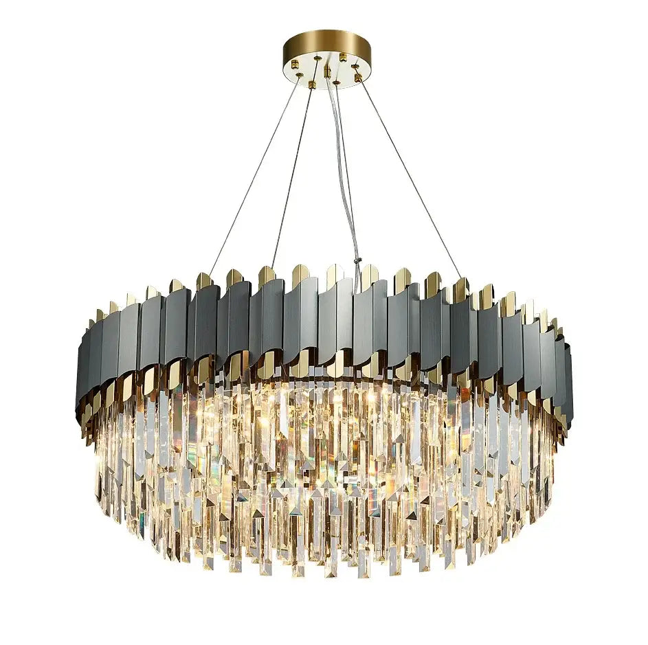 art deco gray & gold crystal chandelier foyer light