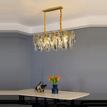 Art deco led crystal chandelier gold and smoky foyer lighting
