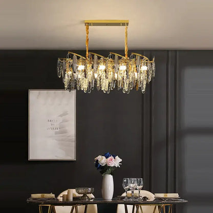 Art deco led crystal chandelier gold and smoky foyer lighting