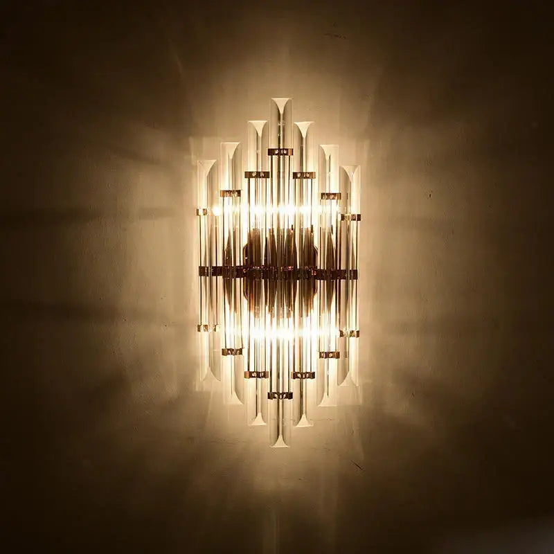 Art deco led crystal wall sconce gold & black bedroom light