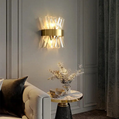 Art deco led crystal wall sconce gold & black bedroom light