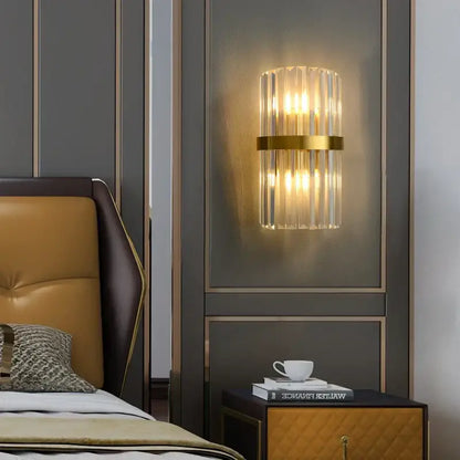 Art deco led crystal wall sconce gold & black bedroom light