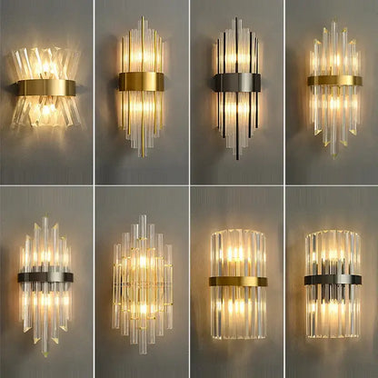 Art deco led crystal wall sconce gold & black bedroom light