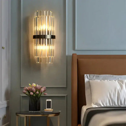 Art deco led crystal wall sconce gold & black bedroom light