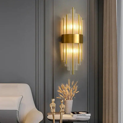 Art deco led crystal wall sconce gold & black bedroom light