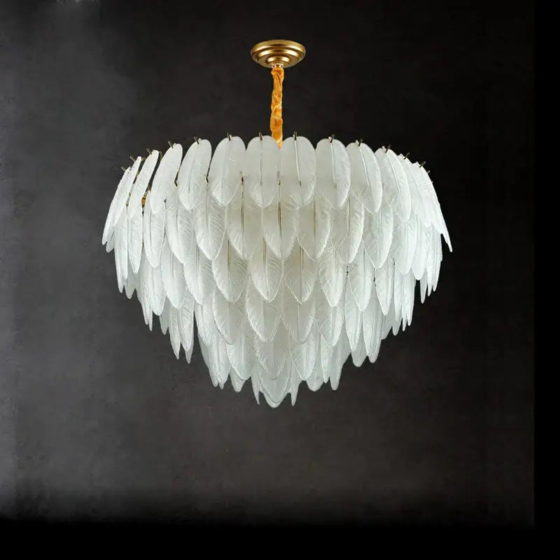 art deco white glass feather chandelier for bedroom
