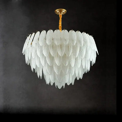 art deco white glass feather chandelier for bedroom