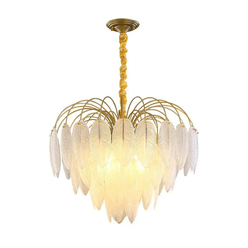 art deco white glass feather chandelier for bedroom