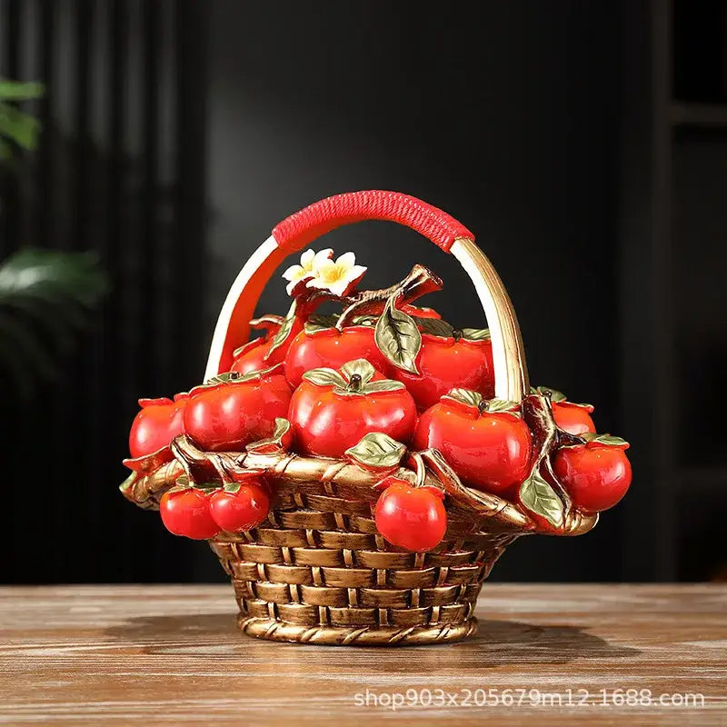 Ceramic gold and red artificial fruit apple basket dining room decor