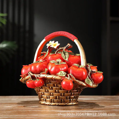 Ceramic gold and red artificial fruit apple basket dining room decor