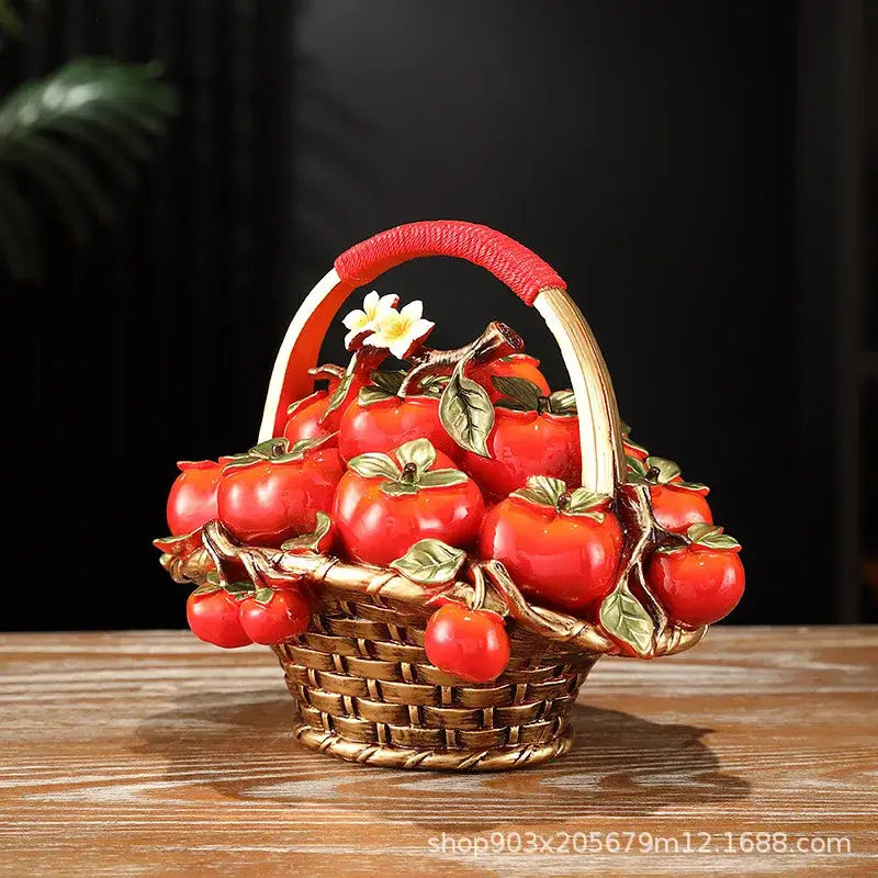Ceramic gold and red artificial fruit apple basket dining room decor
