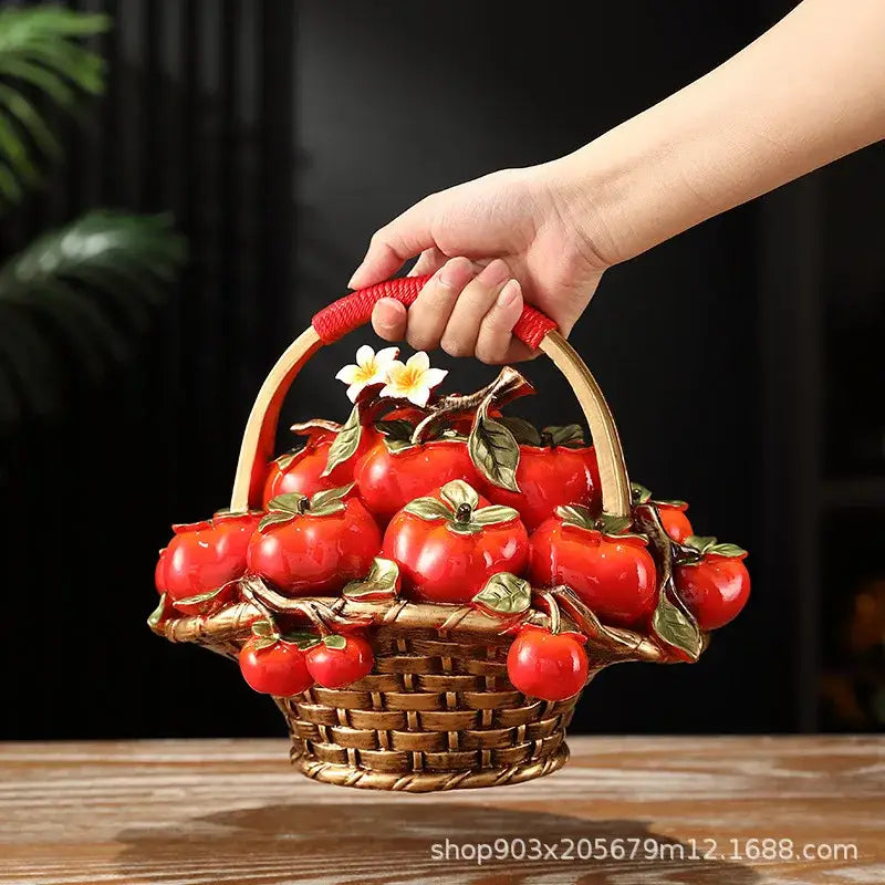 Ceramic gold and red artificial fruit apple basket dining room decor