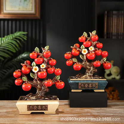 Ceramic gold and red artificial fruit apple basket dining room decor