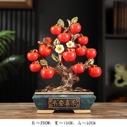 Ceramic gold and red artificial fruit apple basket dining room decor