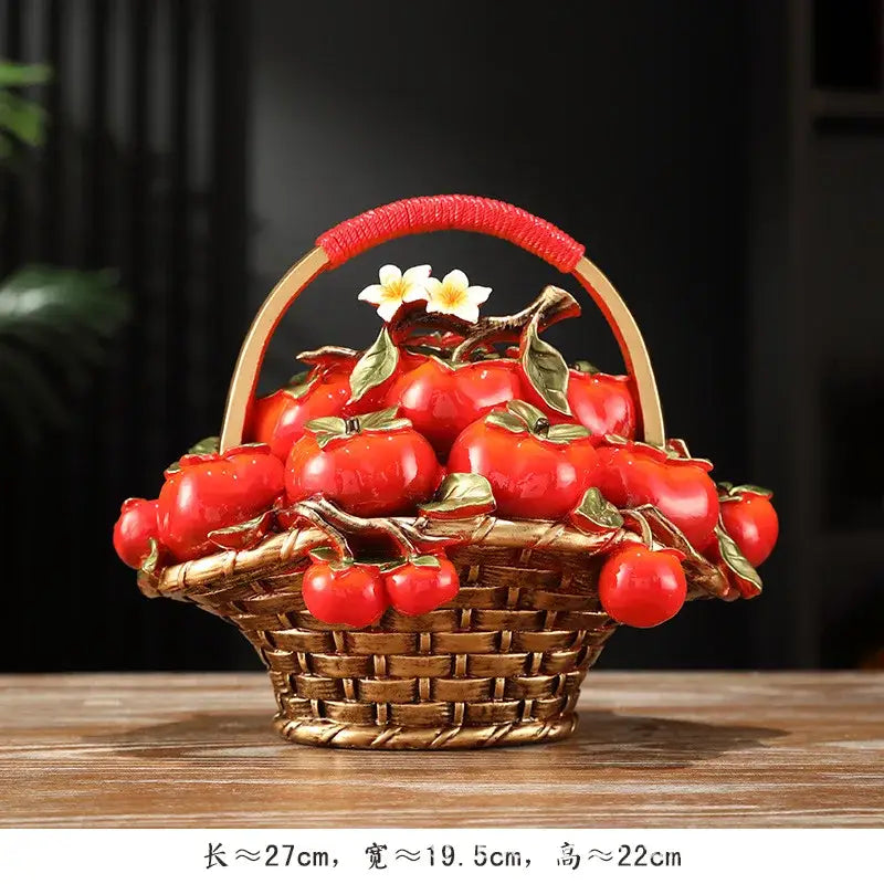 Ceramic gold and red artificial fruit apple basket dining room decor