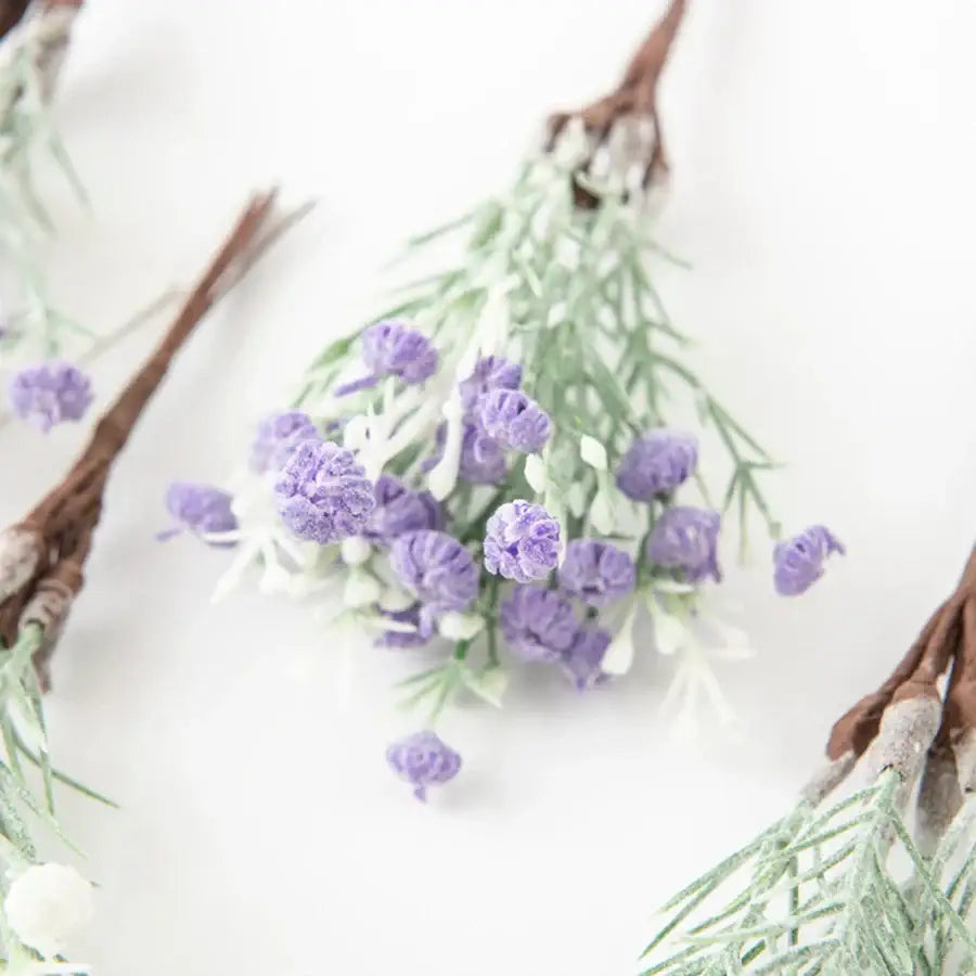 Lavender & white artificial gypsophila plants garden flower set