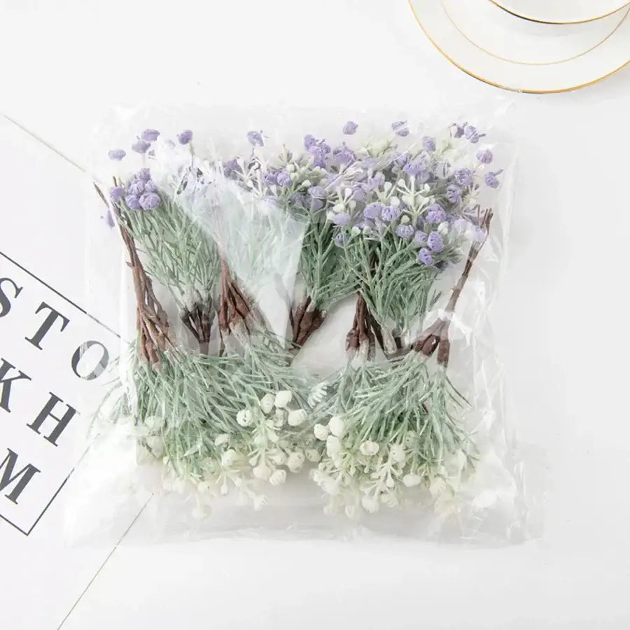 Lavender & white artificial gypsophila plants garden flower set