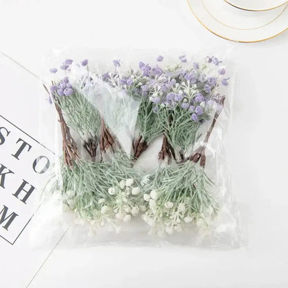 Lavender & white artificial gypsophila plants garden flower set