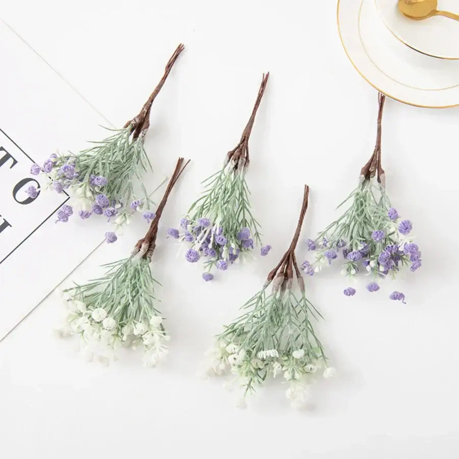 Lavender & white artificial gypsophila plants garden flower set