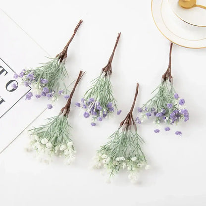 Lavender & white artificial gypsophila plants garden flower set